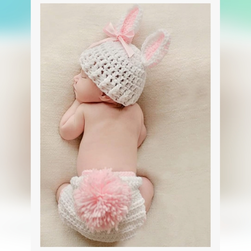Cute Bunny Ear Baby Hat and Diaper Cover Set
